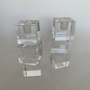 Pair of Baccarat Arik Levy "Intangible" Cubed Candleholders Taper France 3 Stack